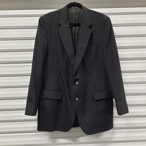 Vintage Austin Manor Suit Blazer Men 44L Black Stripe Sport Coat Jacket Wool